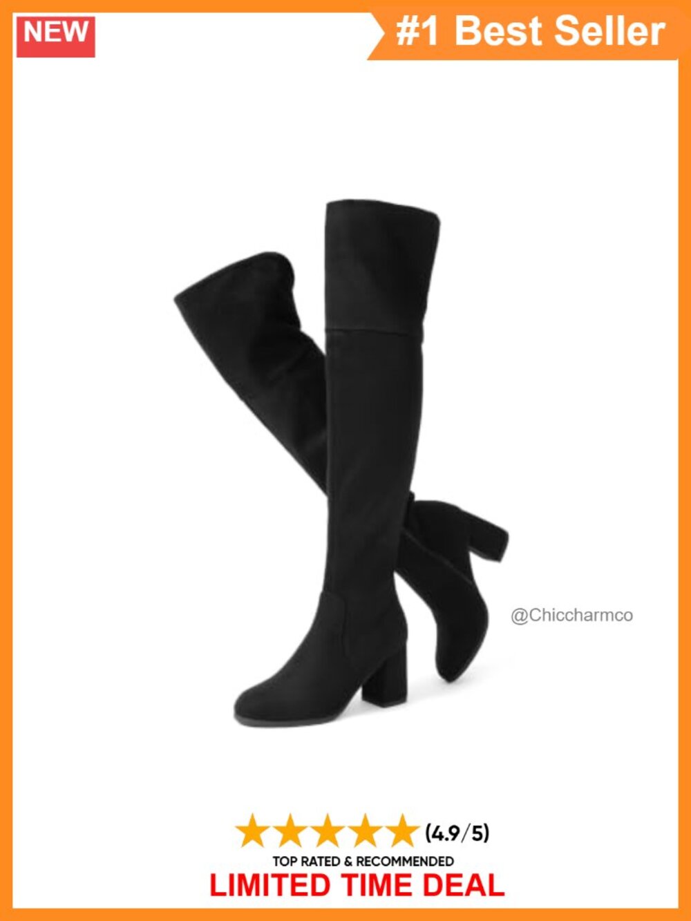 Thigh-High Stretch Faux Suede Block Heel Boots